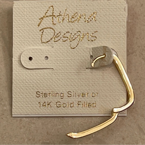Athena Designs Single Earring Gold/925 Sterling Silver Rectangle Huggie Hoop - Picture 3 of 6